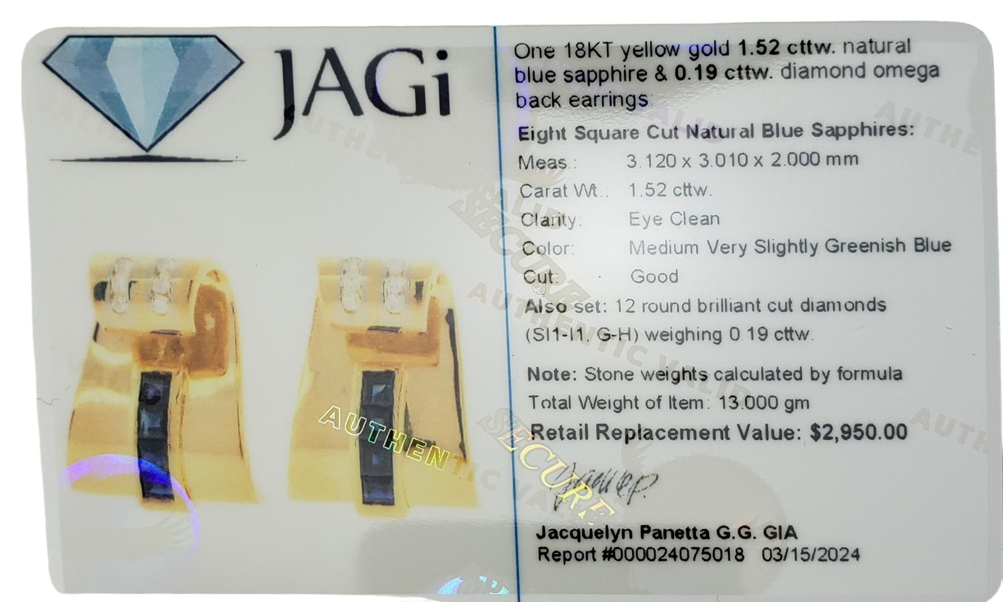 18K Yellow Gold Sapphire & Diamond Earrings #17082 For Sale 3