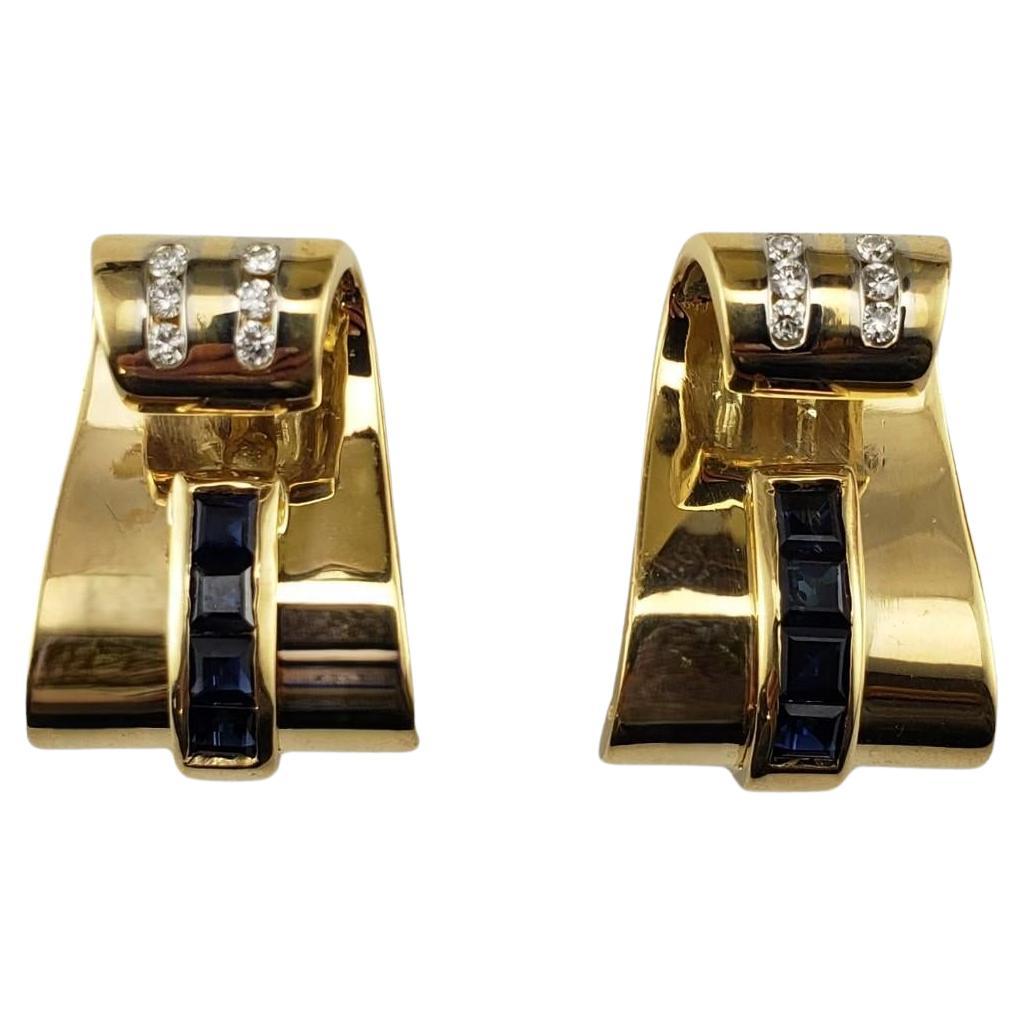 18K Yellow Gold Sapphire & Diamond Earrings #17082 For Sale