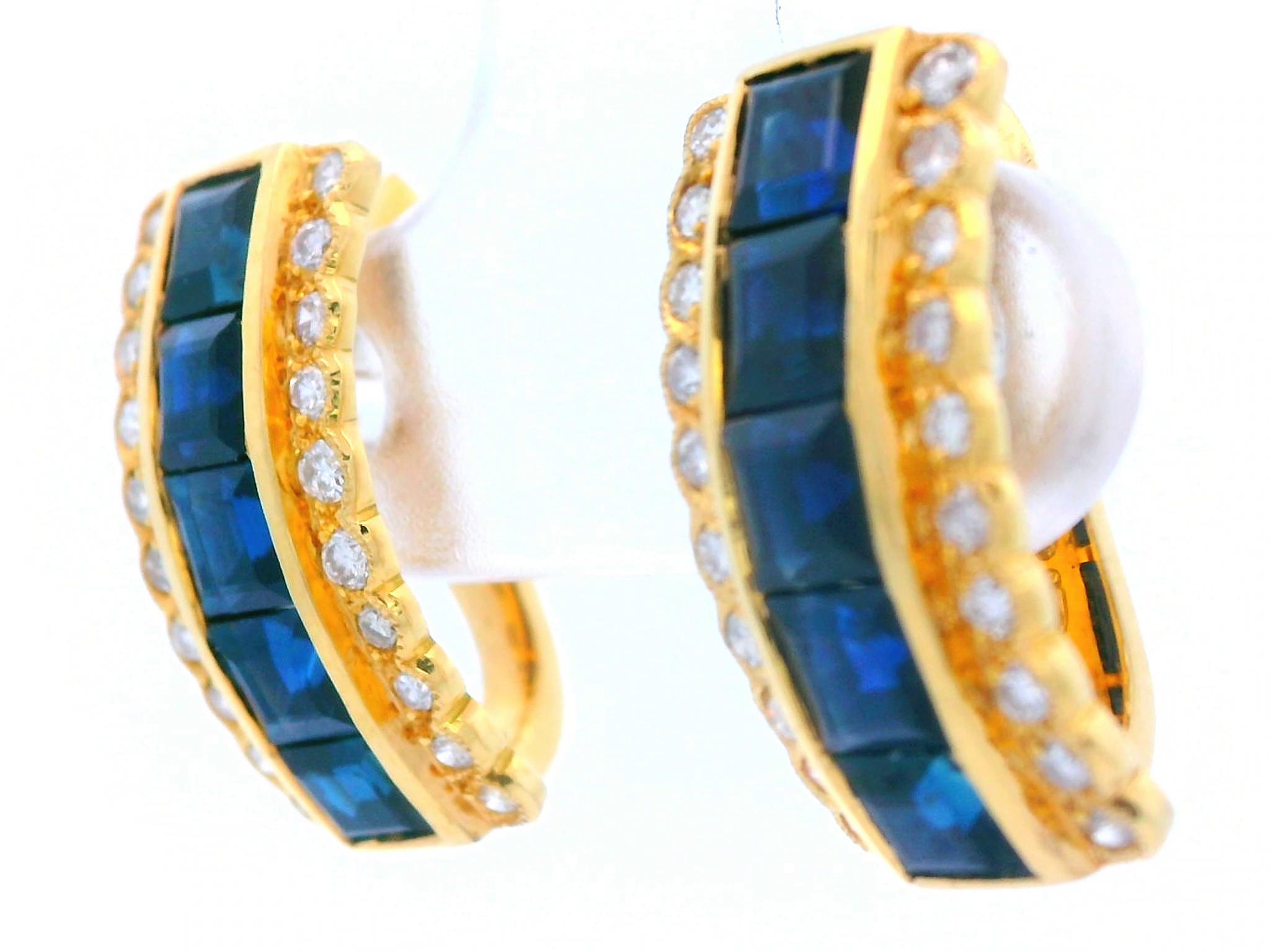 Boucles d'oreilles Huggie en or jaune 18k saphir et diamant Bon état - En vente à Lexington, KY
