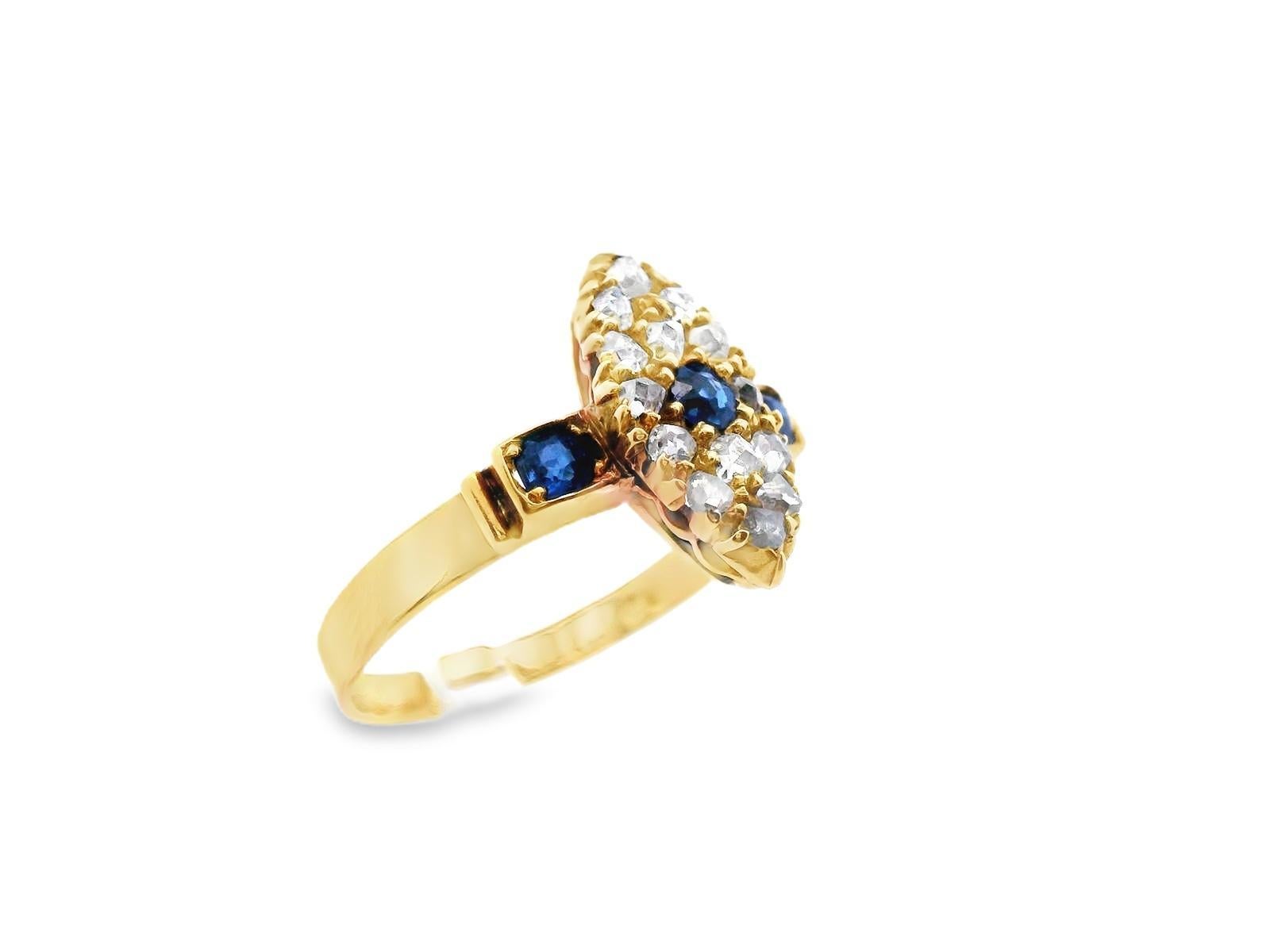 Taille ronde Bague en or jaune 18 carats, saphir et diamants en vente