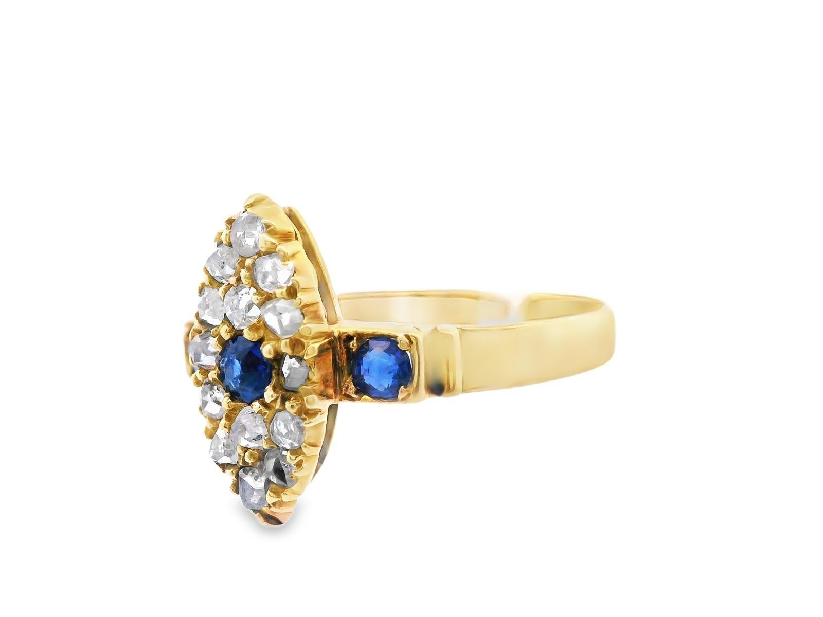 Bague en or jaune 18 carats, saphir et diamants en vente 1