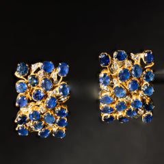 18k Yellow Gold Sapphire & Diamond Stud Earrings