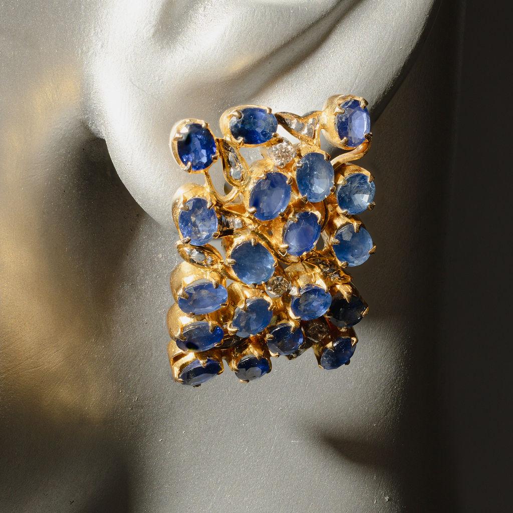 Boucles d'oreilles en or jaune 18k saphir et diamant en vente 1