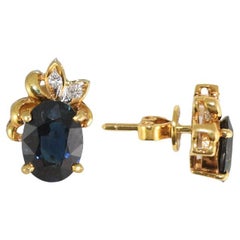 18K Yellow Gold Sapphire & Diamond Stud Earrings