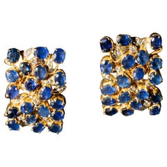 Boucles d'oreilles en or jaune 18k saphir et diamant