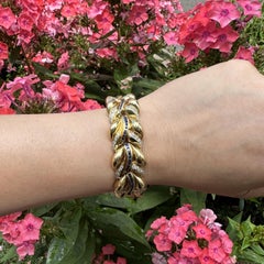 18k Yellow Gold Sapphire & Diamond Wide Puffed Leaf Heavy Statement Bracelet