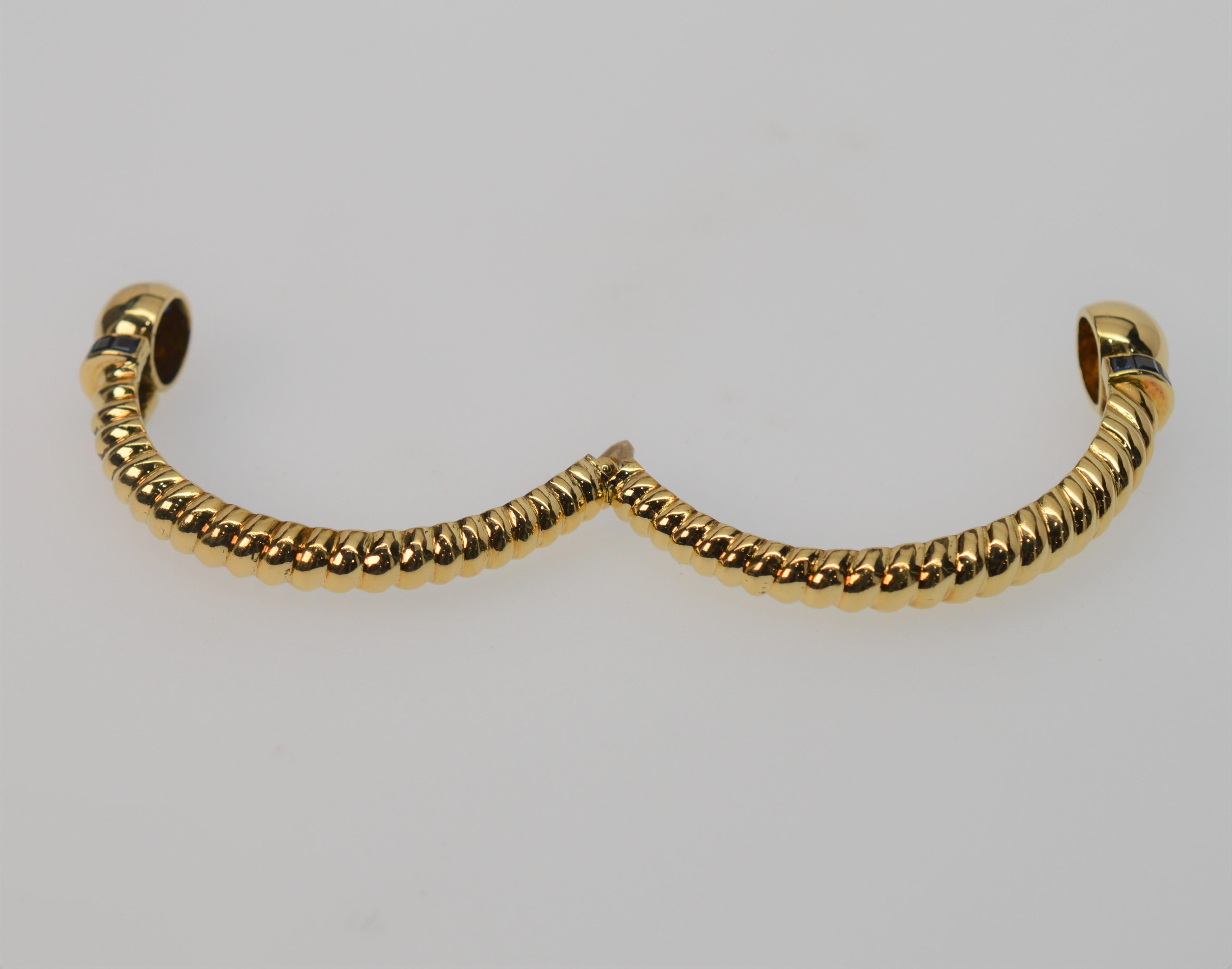 Modern 18K Yellow Gold & Sapphire Hinged Cuff Bracelet