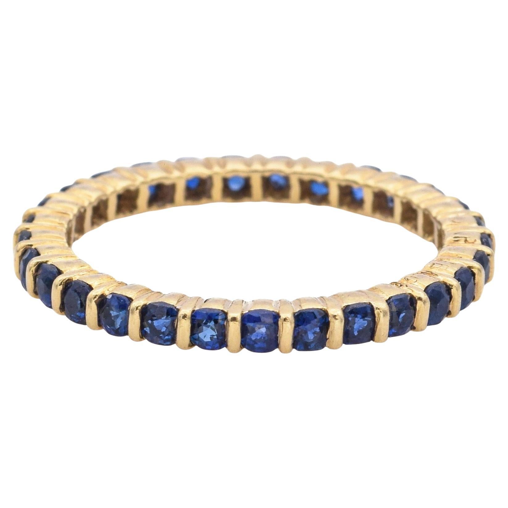 18k Yellow Gold Sapphire Round Eternity Band Ring Size 5.75