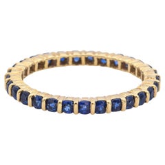 18k Yellow Gold Sapphire Round Eternity Band Ring Size 5.75