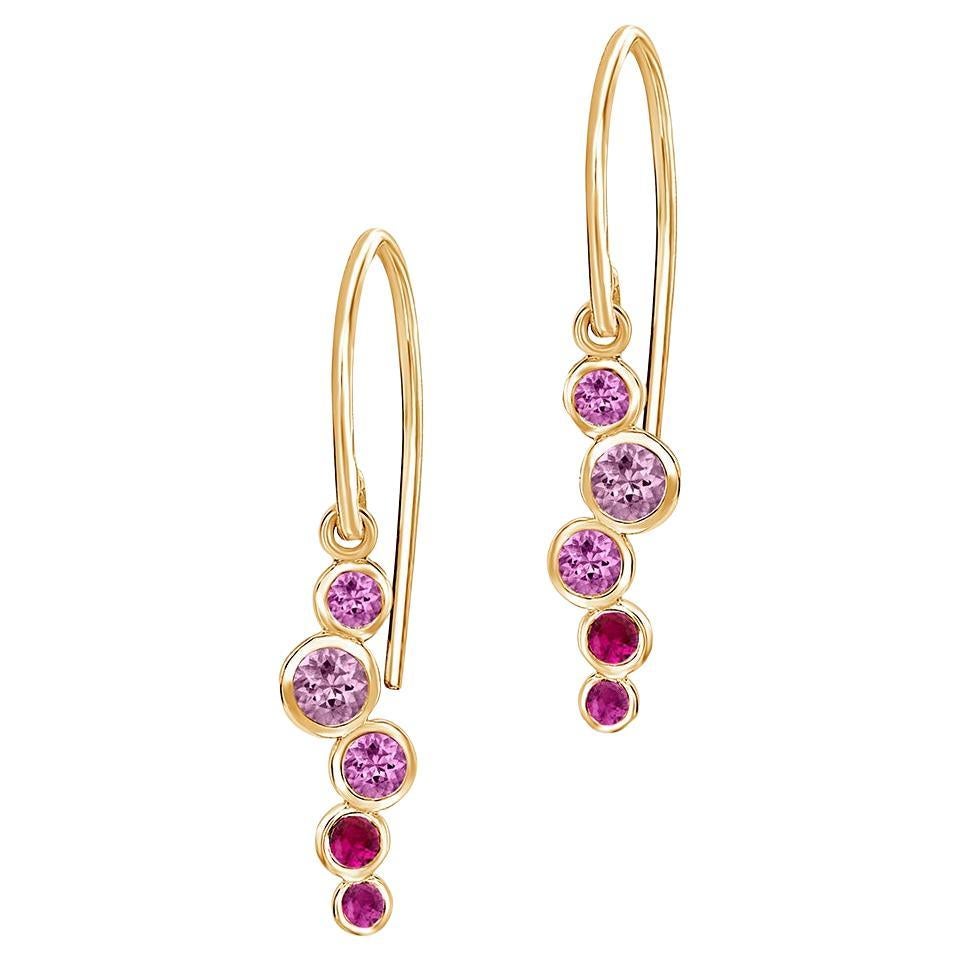 Pendientes Cascada Pequeños Zafiro y Rubí Oro Amarillo 18k en venta