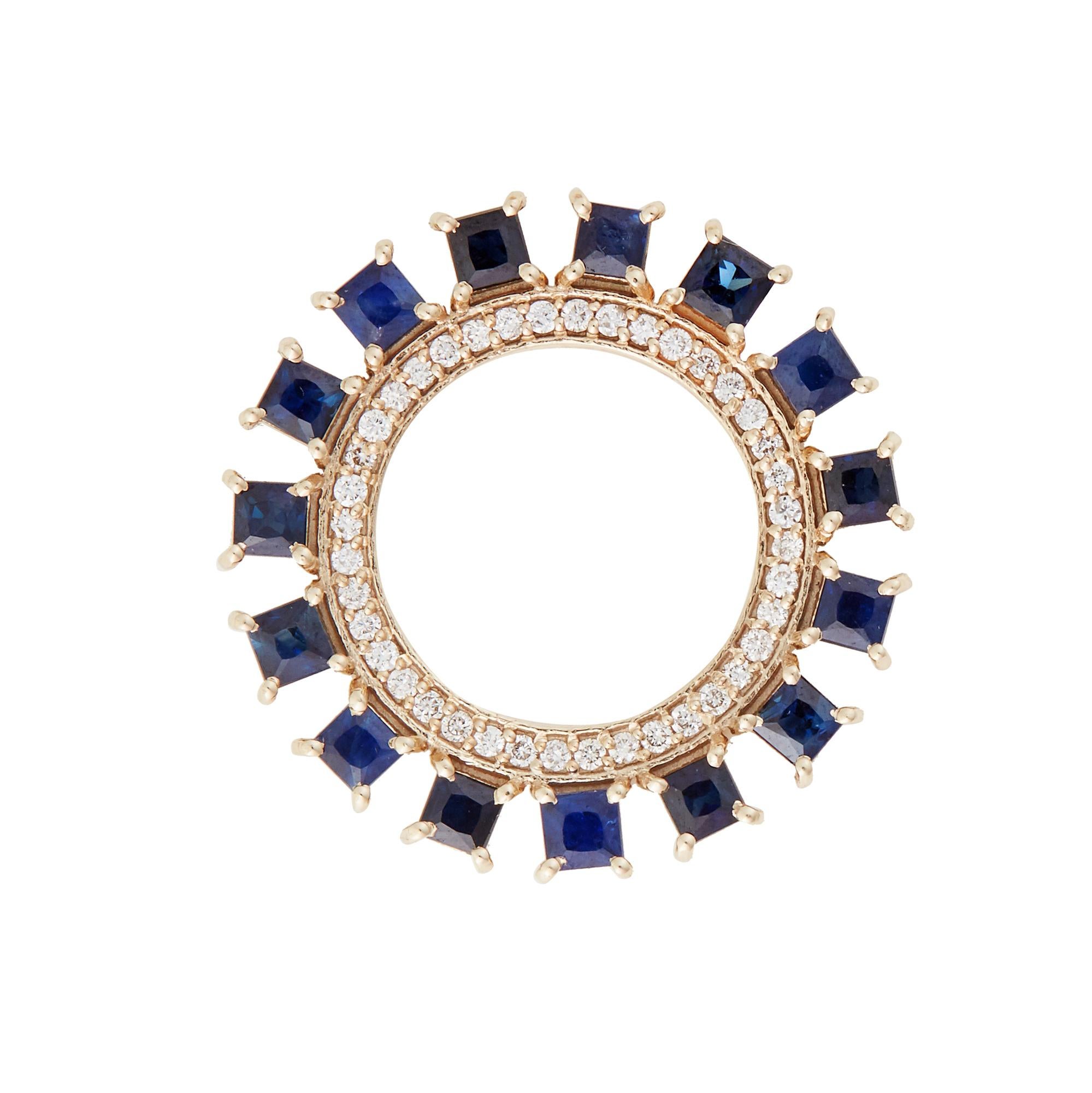 18 Karat Yellow Gold and Sapphire Sun Earrings For Sale 1