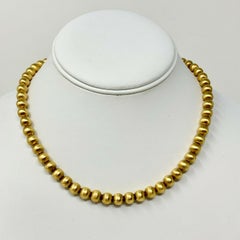 Vintage 18k Yellow Gold Satin Finished Ball Bead Necklace