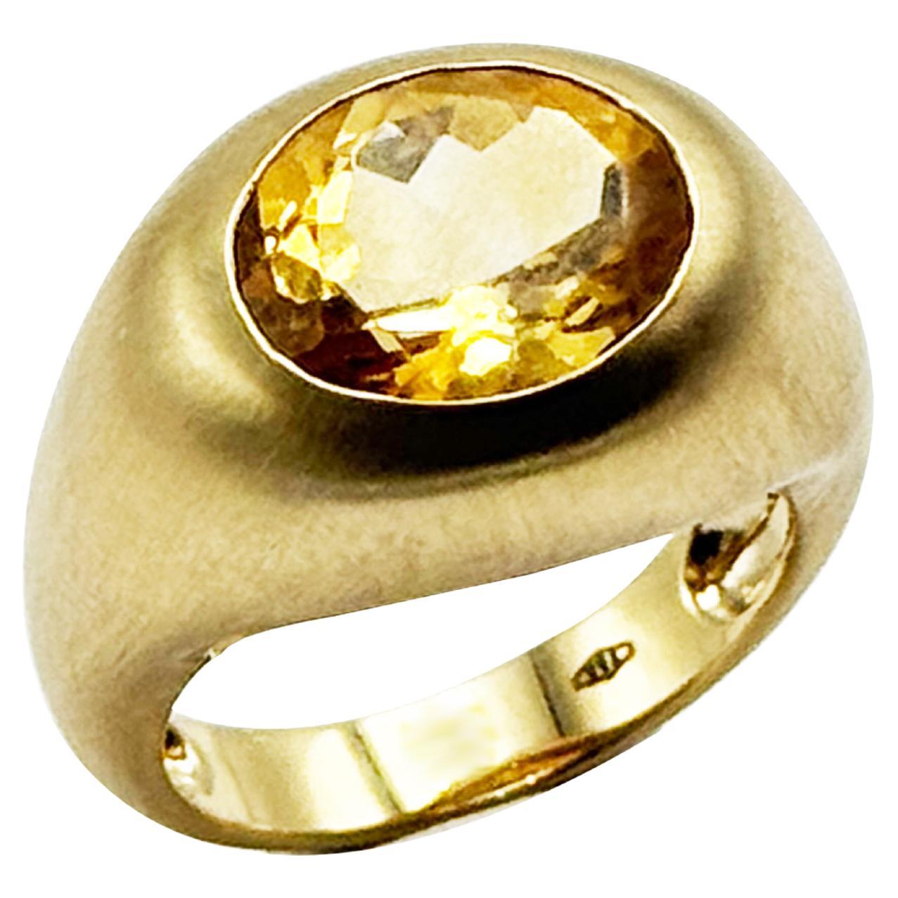 18K Yellow Gold Satin Oval Dome Cocktail Ring by Rossella Ugolini Made in Italy