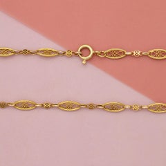 18k yellow gold Sautoir - filigree chain necklace - scroll open work - Victorian