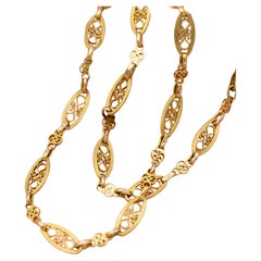 18k yellow gold Sautoir - filigree chain necklace - scroll open work - Victorian