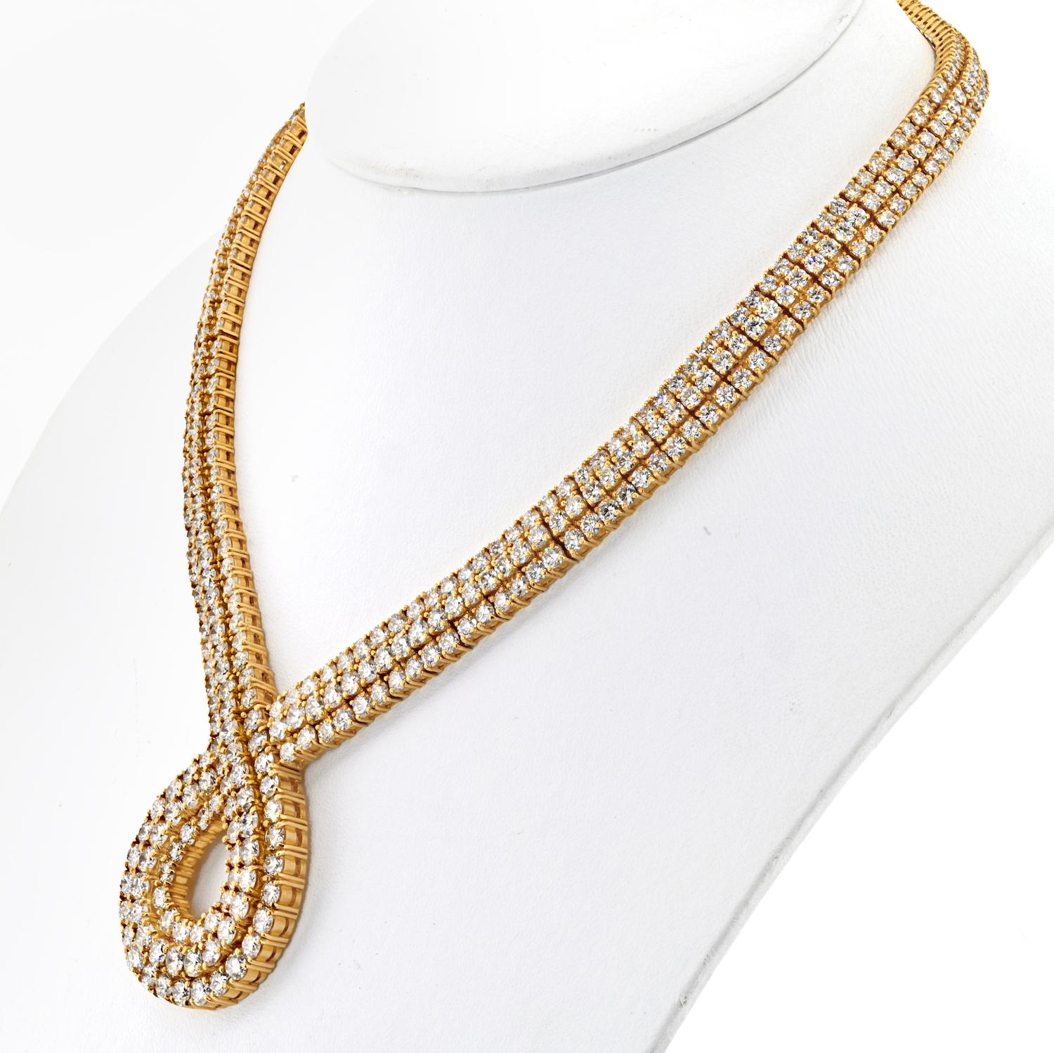 Modern 18K Yellow Gold Scrolling At The Front 48.00cttw Diamond Necklace For Sale