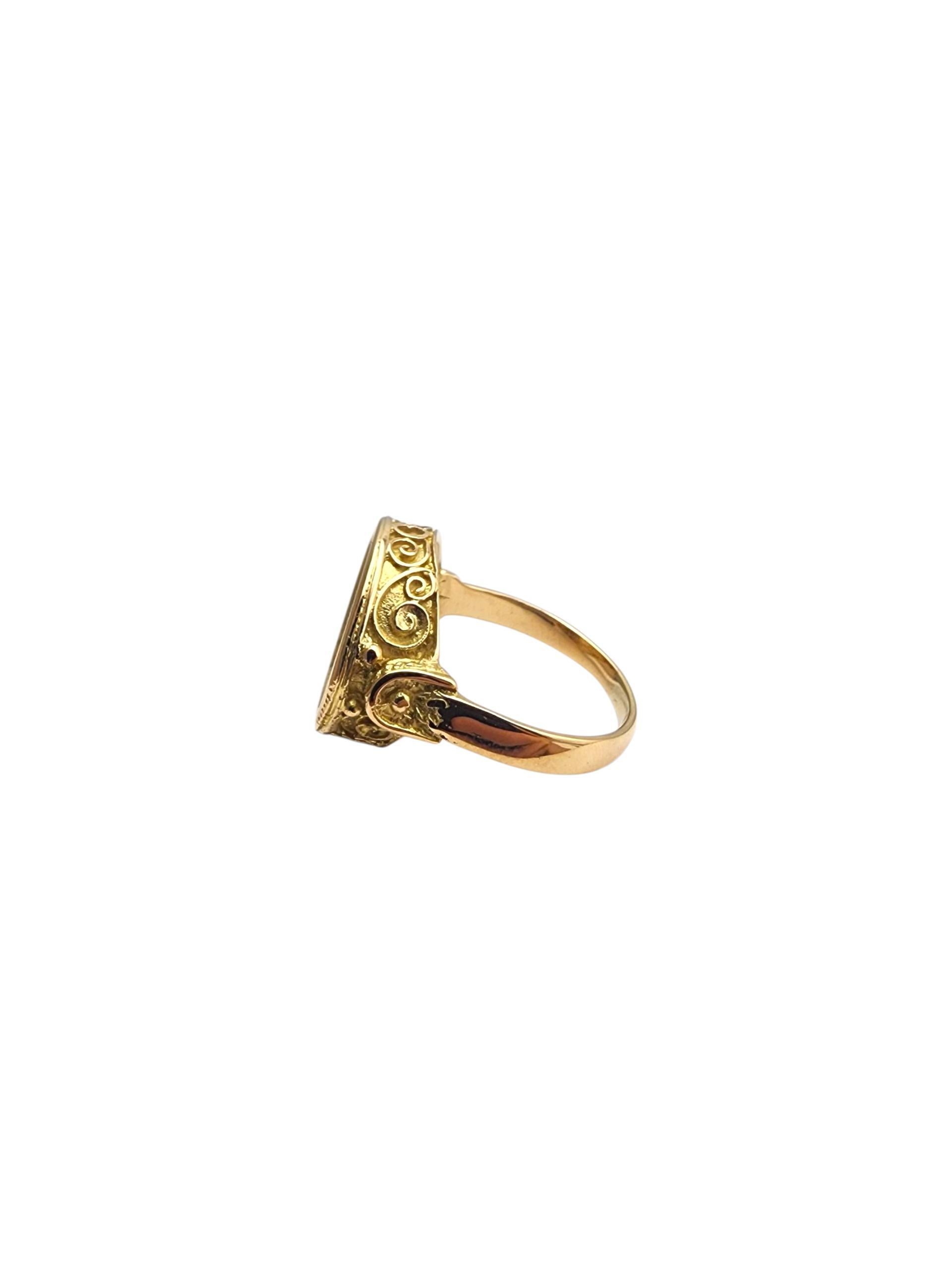 18K Yellow Gold Scrolling Pegasus Ring #22890 For Sale 2