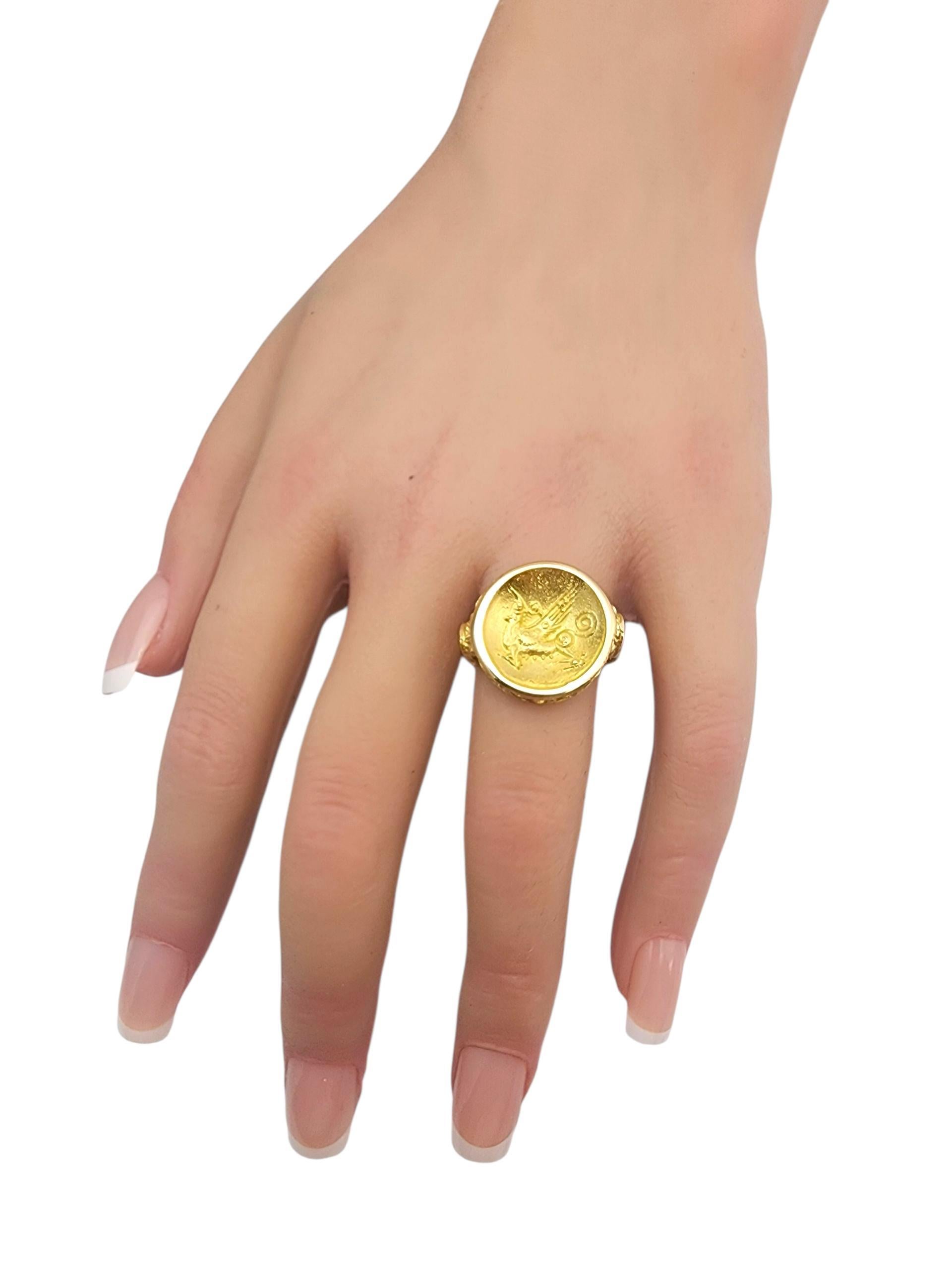 18K Yellow Gold Scrolling Pegasus Ring #22890 For Sale 4