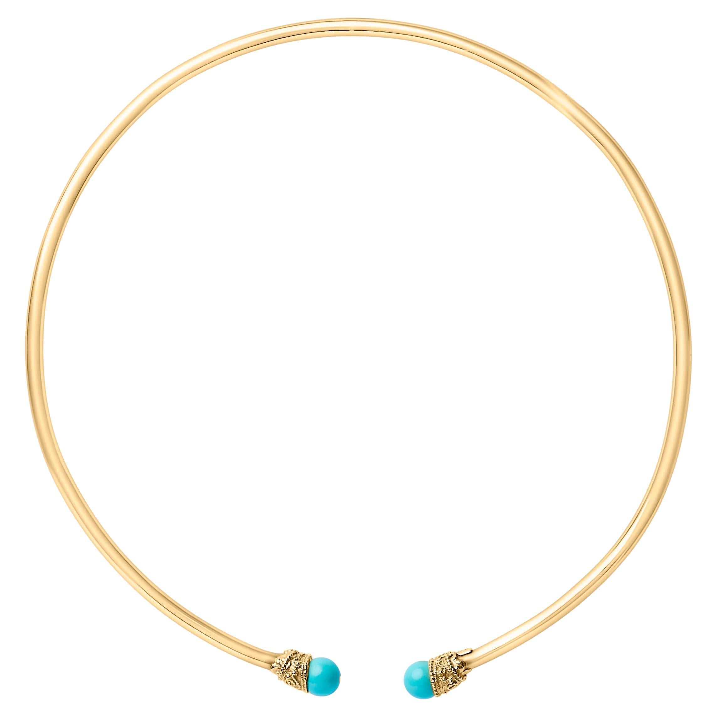 18K Yellow Gold Sculpted Collar Necklace with Turquoise Cabochon Ends