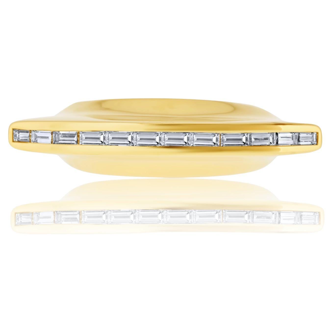 18K Yellow Gold Sculptural Mohawk-Style Baguette Cut Diamond Cocktail Ring
