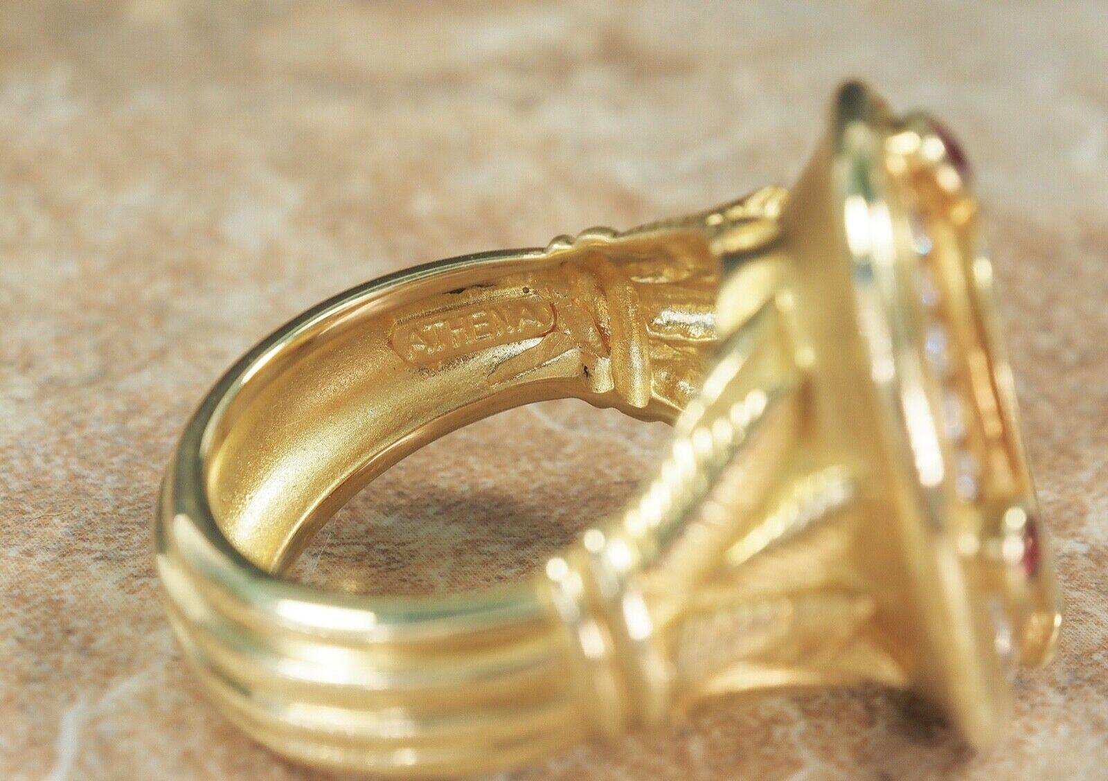 da uomo o donna Anello in oro giallo 18k SeidenGang SG Athena con diamanti e rubini, misura 6,25 - 17,2g in vendita