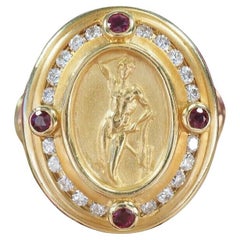 18k Yellow Gold SeidenGang SG Athena Diamond & Ruby Ring, Size 6.25 - 17.2g