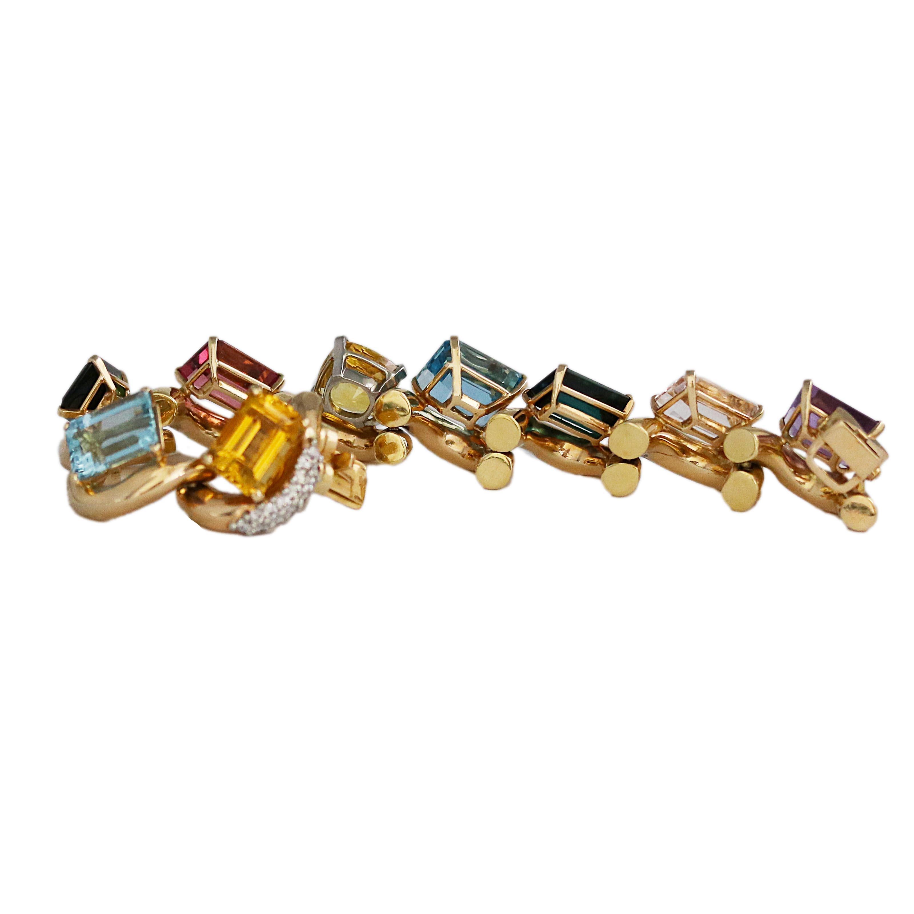 Contemporary 18k Yellow Gold Semi-Precious Gemstone Link Bracelet For Sale