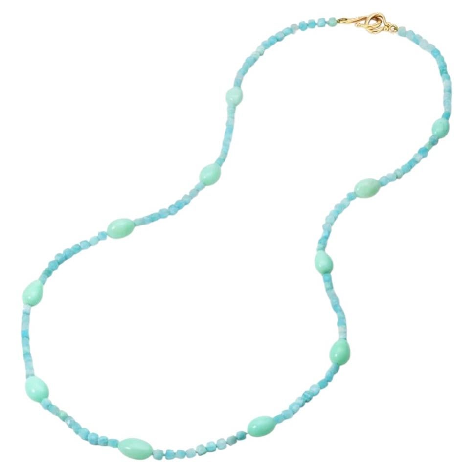 18K Yellow Gold, Serbian Opal & Amazonite Necklace by Paula Crevoshay For Sale
