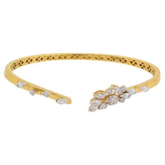 18k Yellow Gold SI/H 1.30Ct Diamond Sleek Open Cuff Bracelet Gift For Wife