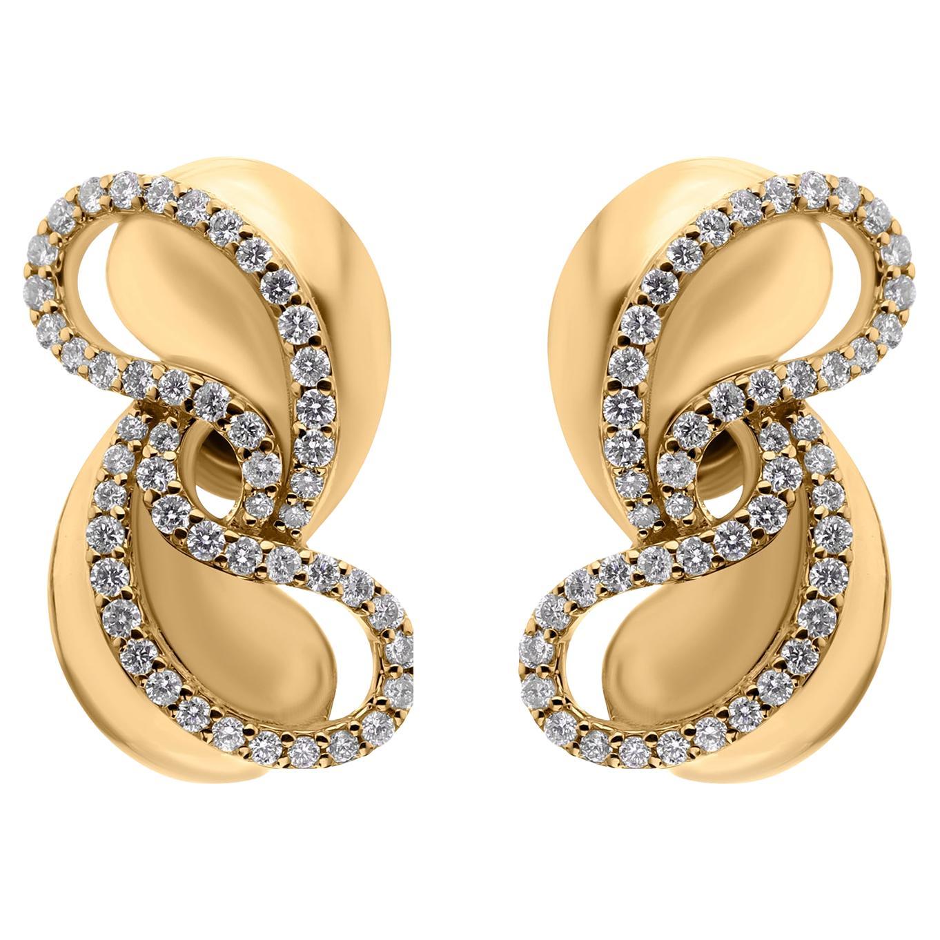 18K Yellow Gold SI/H Natural Diamond Swirl Stud Earrings