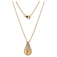 18k Yellow Gold SI/H Pave Diamond Trim Teardrop Pendant Necklace