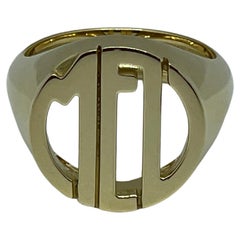 18K Yellow Gold Signet Ring Handcrafted in Italy with MEL Logo