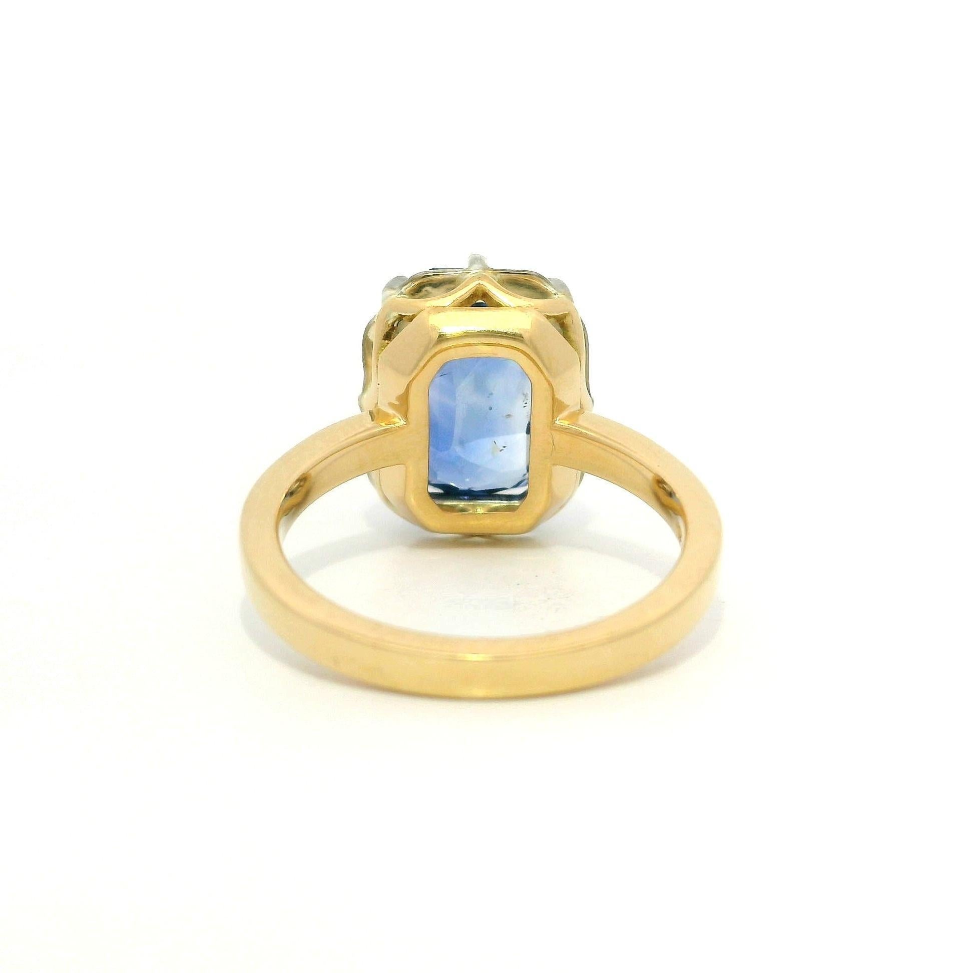 18k Yellow Gold & Silver GIA 6.10ct No Heat Collet Set Sapphire Solitaire Ring For Sale 6