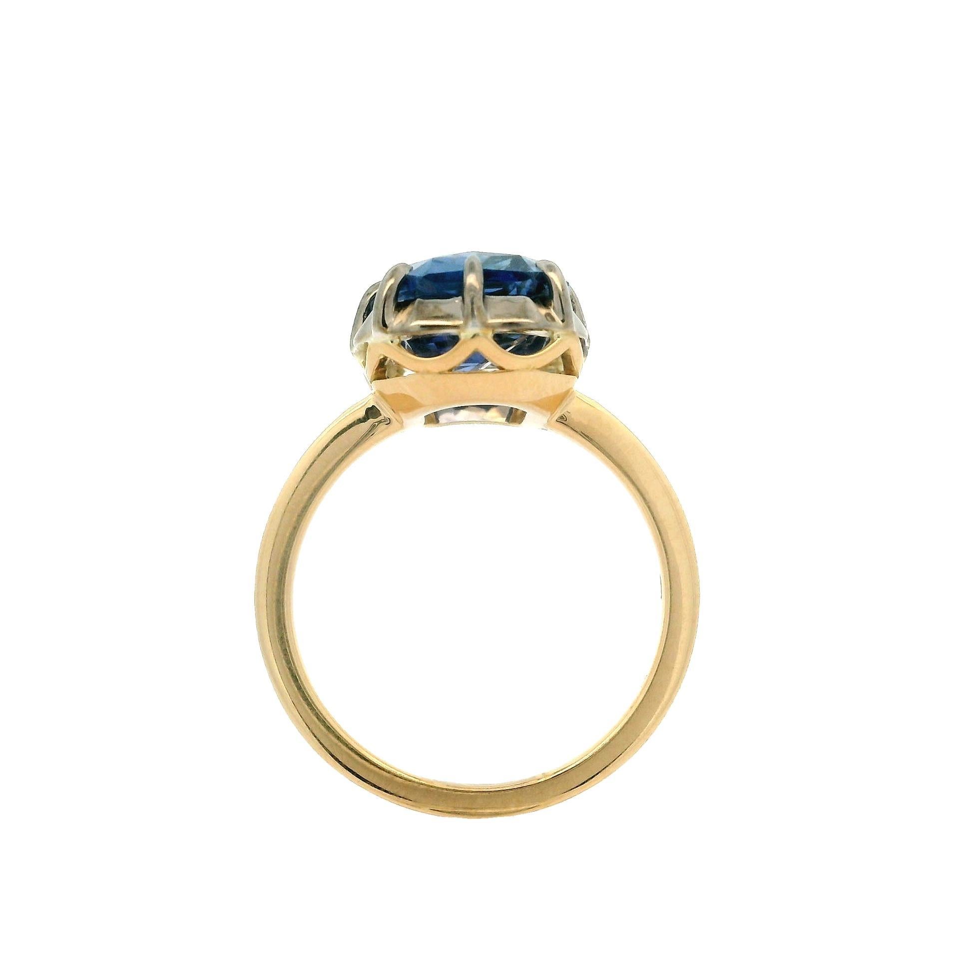 18k Yellow Gold & Silver GIA 6.10ct No Heat Collet Set Sapphire Solitaire Ring For Sale 8