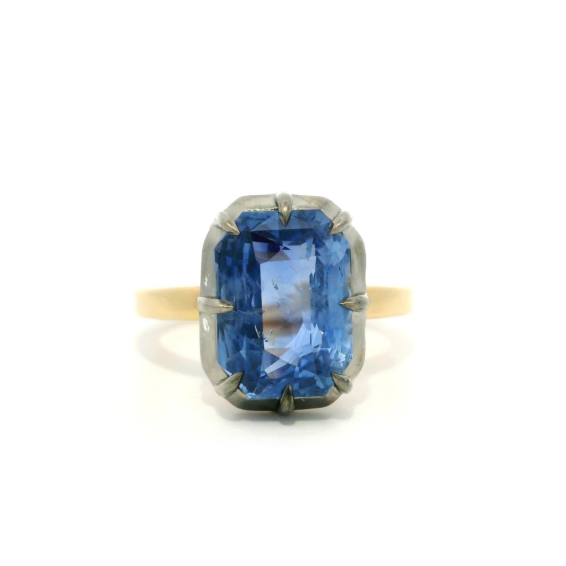 18k Yellow Gold & Silver GIA 6.10ct No Heat Collet Set Sapphire Solitaire Ring For Sale 9