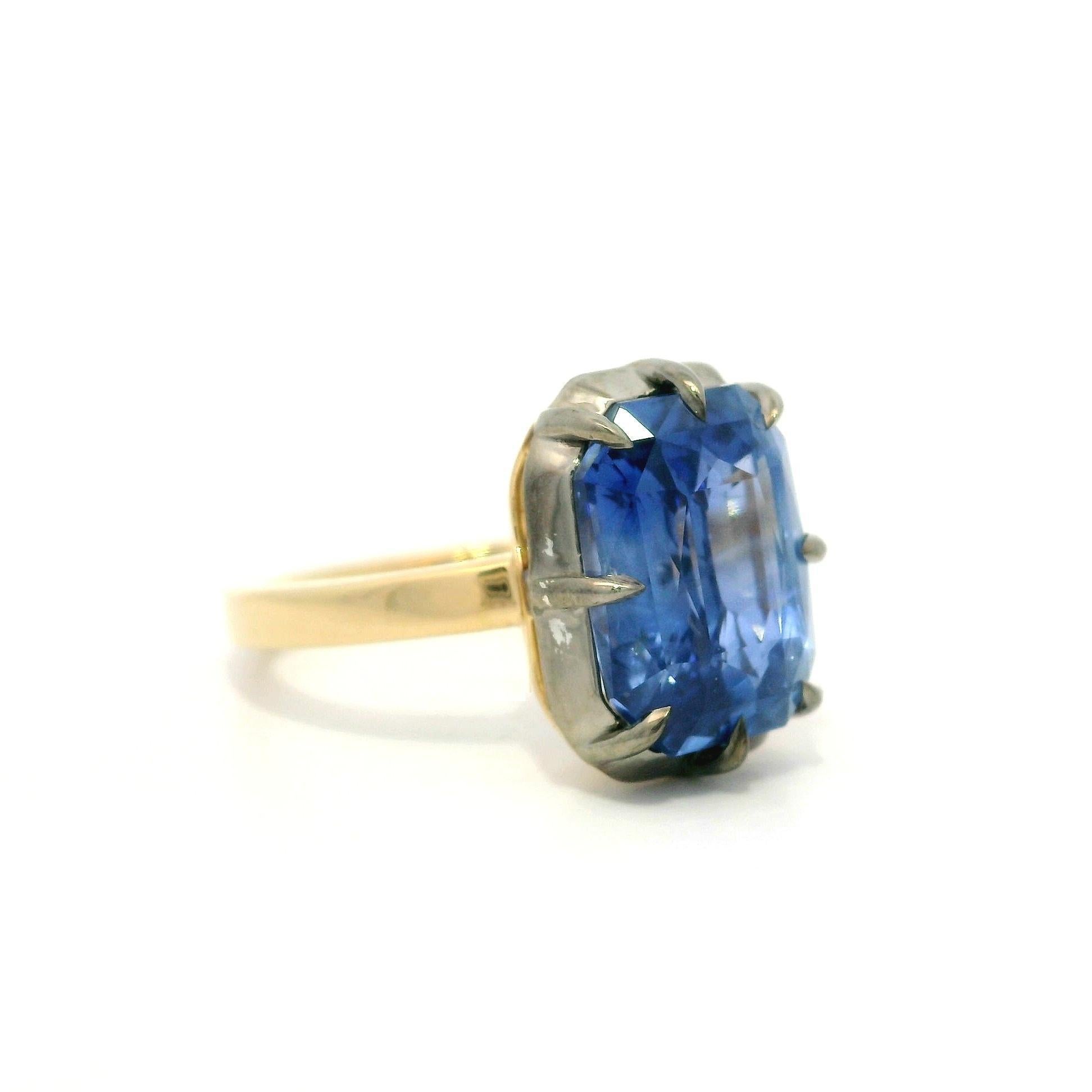 18k Yellow Gold & Silver GIA 6.10ct No Heat Collet Set Sapphire Solitaire Ring For Sale 10