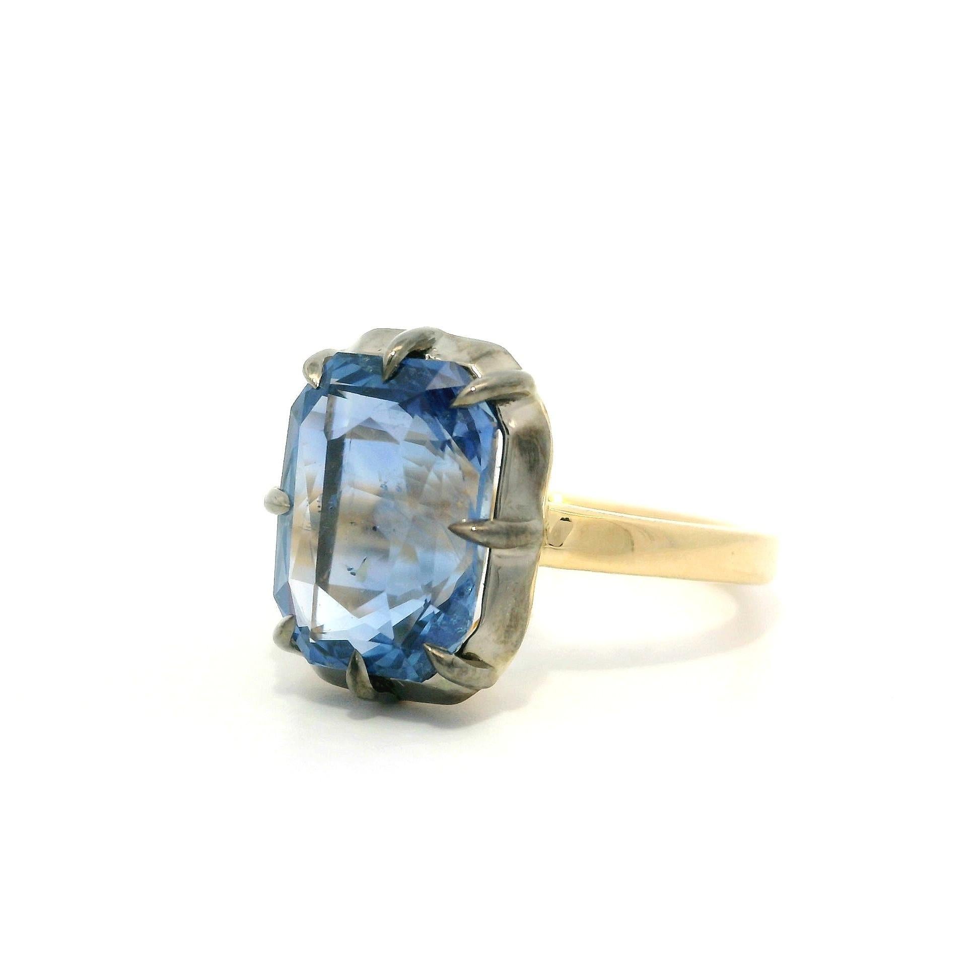 18k Yellow Gold & Silver GIA 6.10ct No Heat Collet Set Sapphire Solitaire Ring For Sale 11