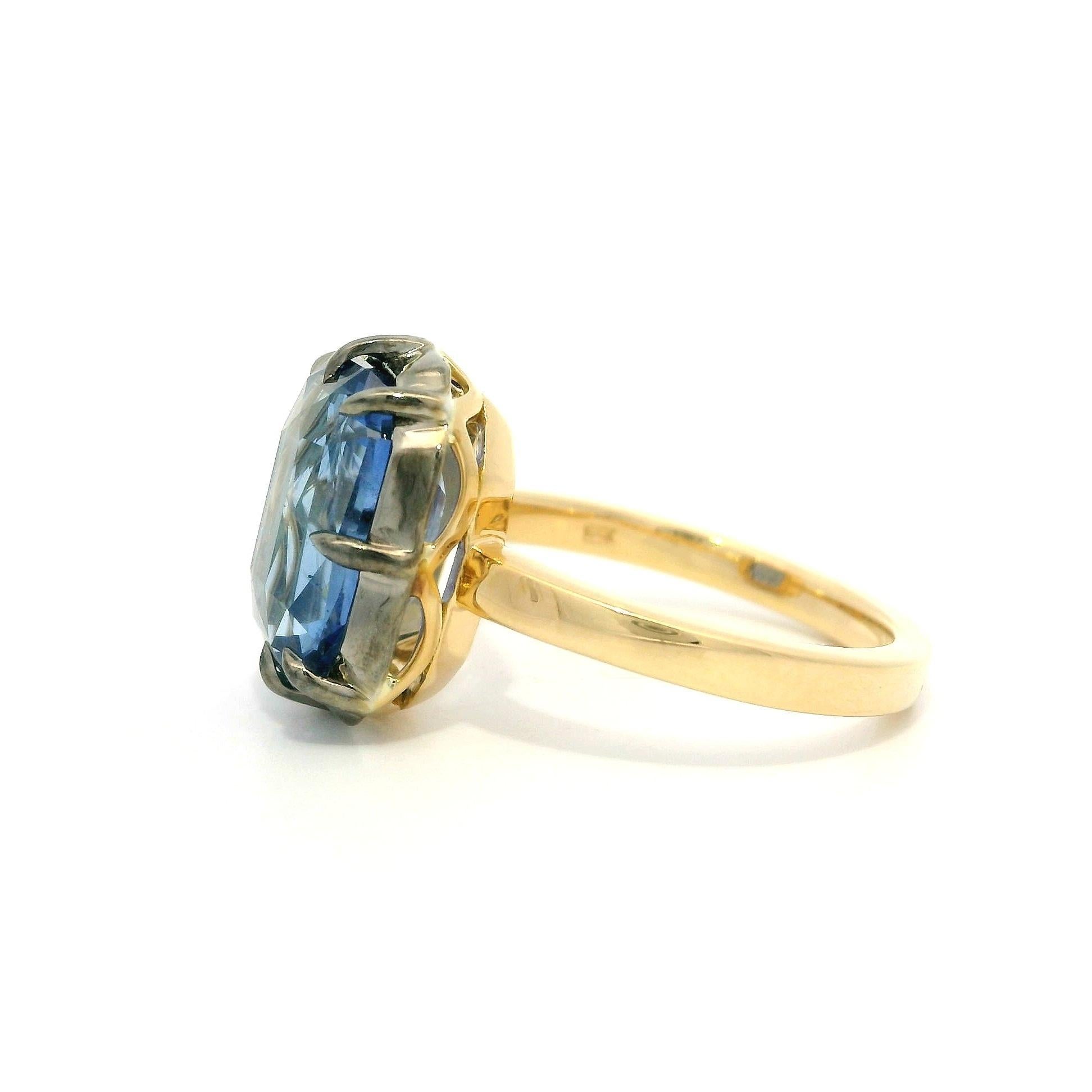 18k Yellow Gold & Silver GIA 6.10ct No Heat Collet Set Sapphire Solitaire Ring For Sale 12
