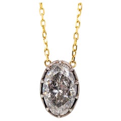 18k Yellow Gold Silver & Oval Salt & Pepper Diamond Necklace