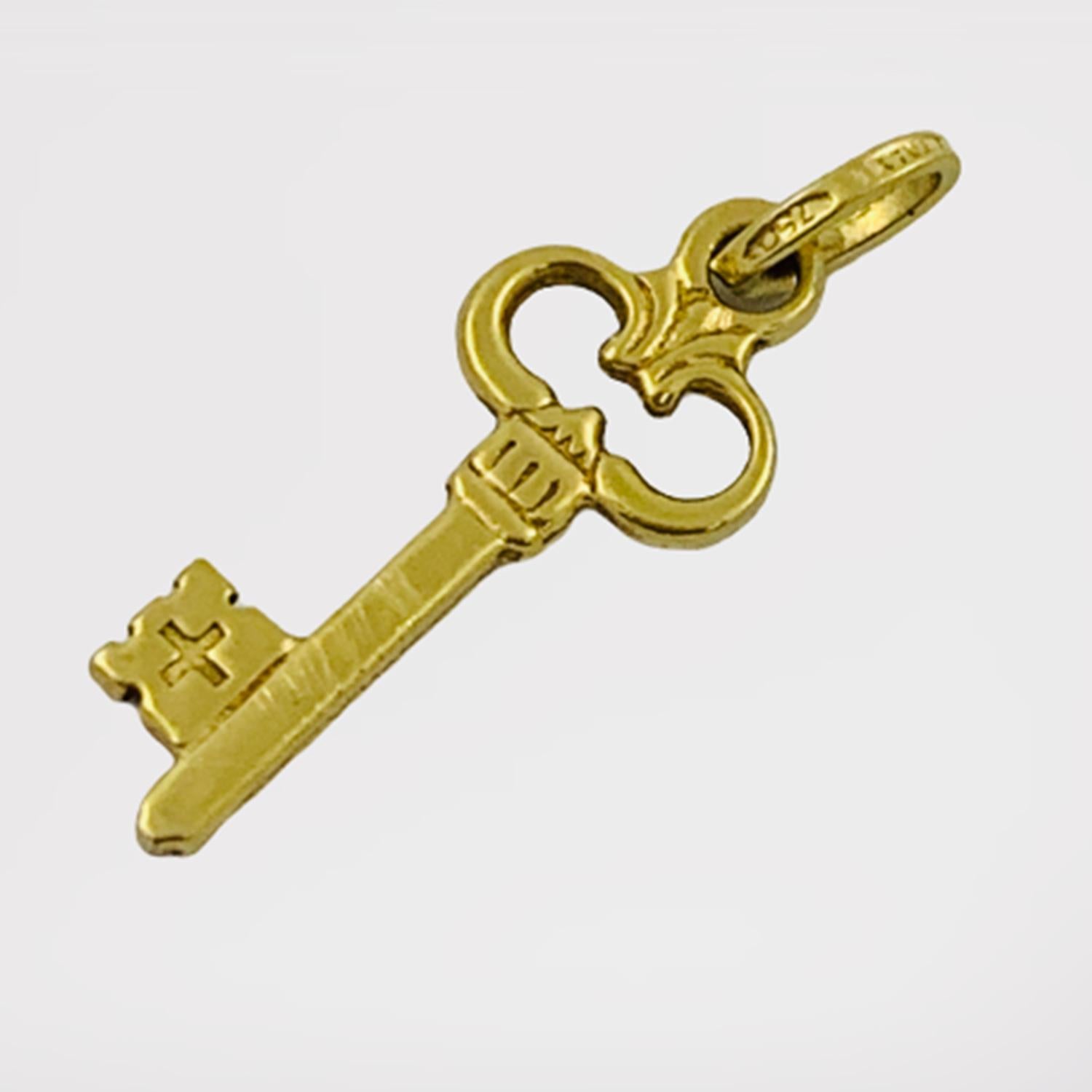 Vintage Golden Skeleton Key Charm Pendant Circa 1960s

Crafted of 18K yellow gold, this charming key is one of a kind. The key features beautiful engravings at the top and the bottom adding to the charm's character. It;s the perfect vintage piece to