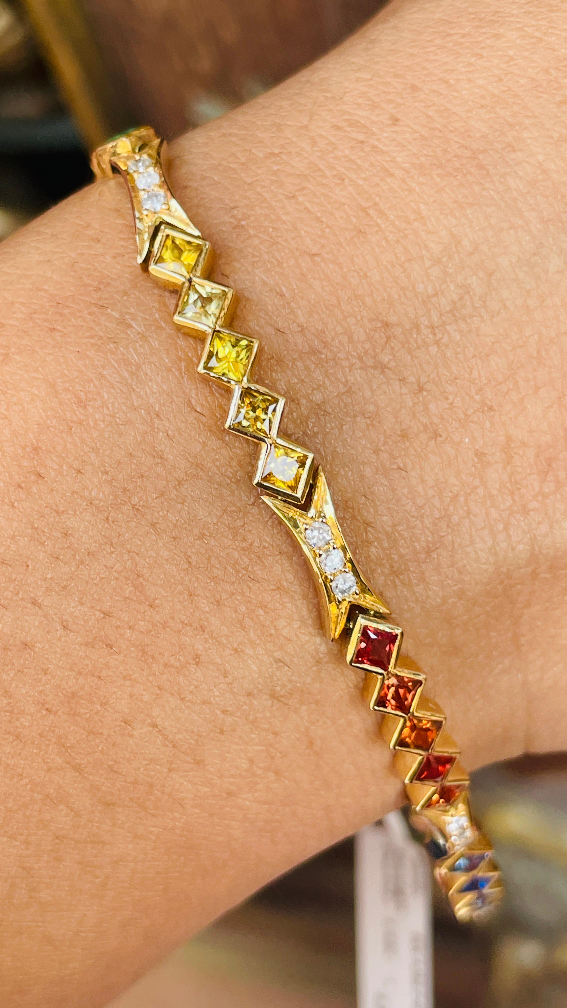 18K Yellow Gold Sleek Multi-Sapphire and Diamond Bracelet For Sale 4