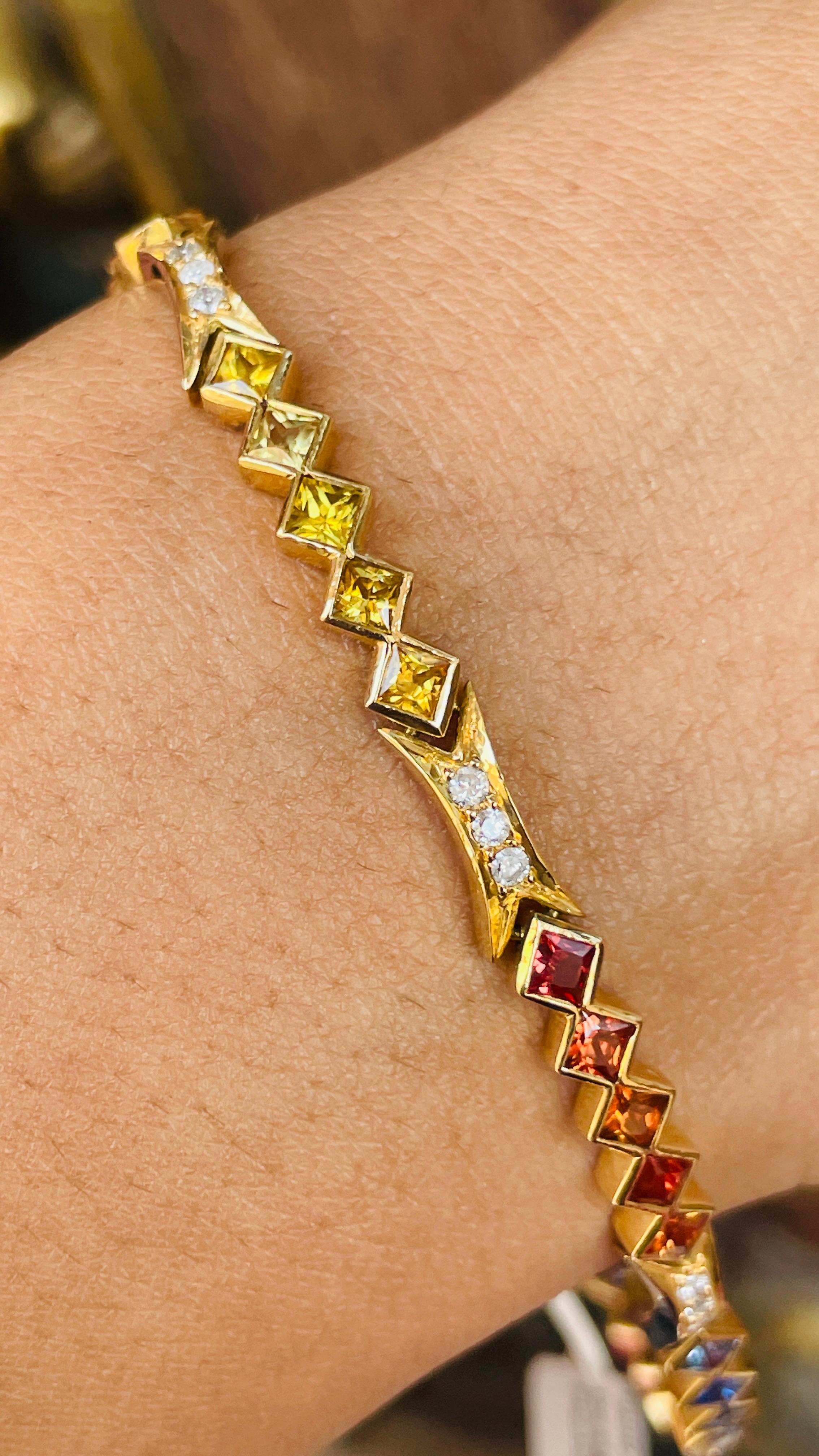 18K Yellow Gold Sleek Multi-Sapphire and Diamond Bracelet For Sale 5