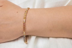 18 Karat Gelbgold Schlankes Multi-Sapphire und Diamant-Armband