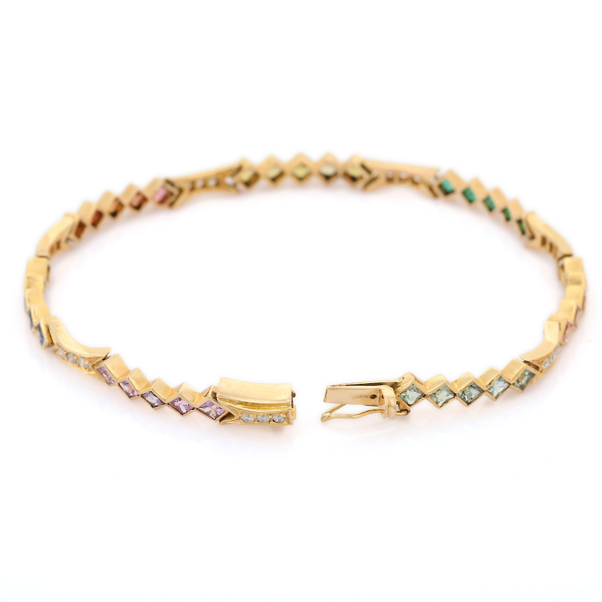Bracelet élégant en or jaune 18 carats à plusieurs saphirs et diamants Pour femmes en vente