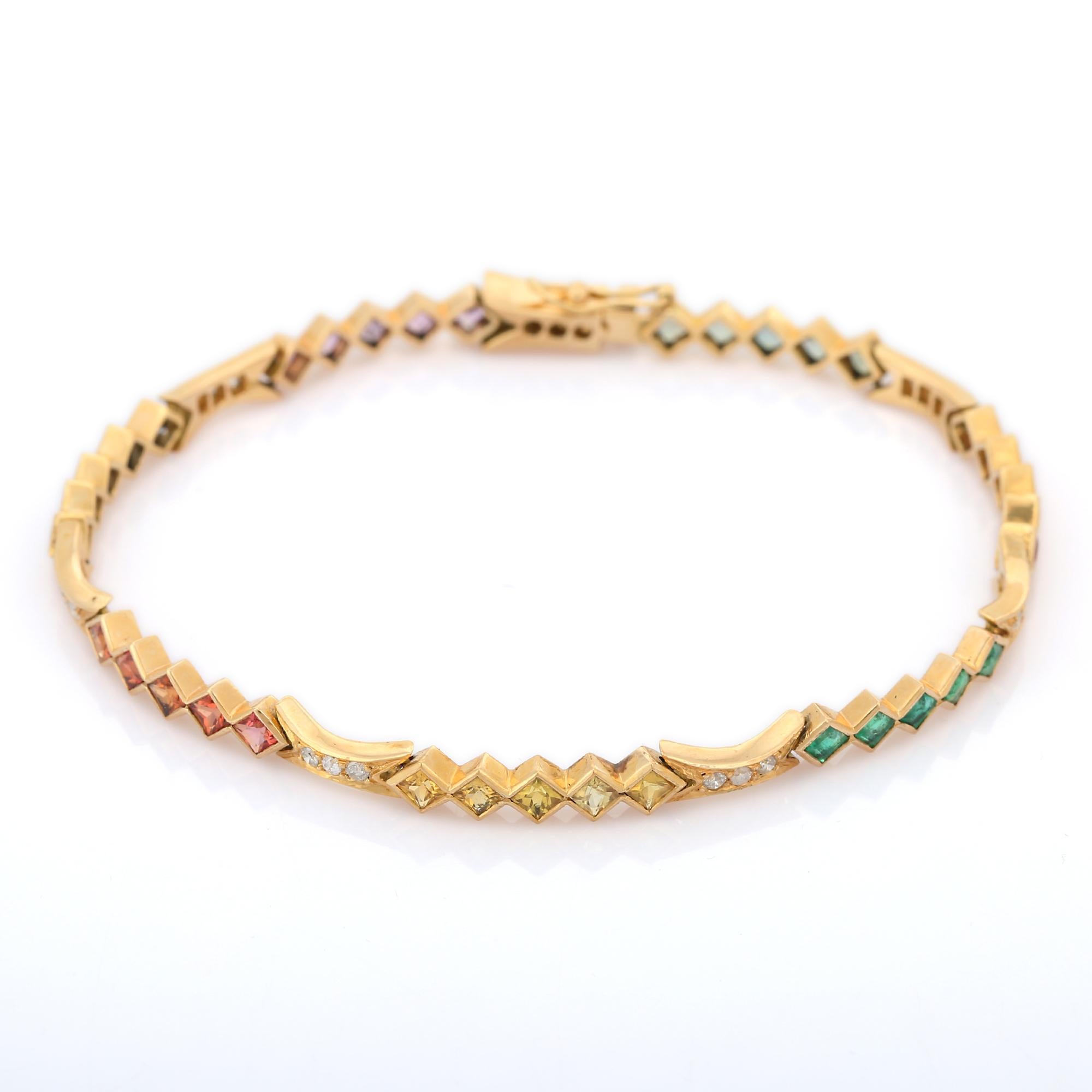 18K Yellow Gold Sleek Multi-Sapphire and Diamond Bracelet For Sale 2