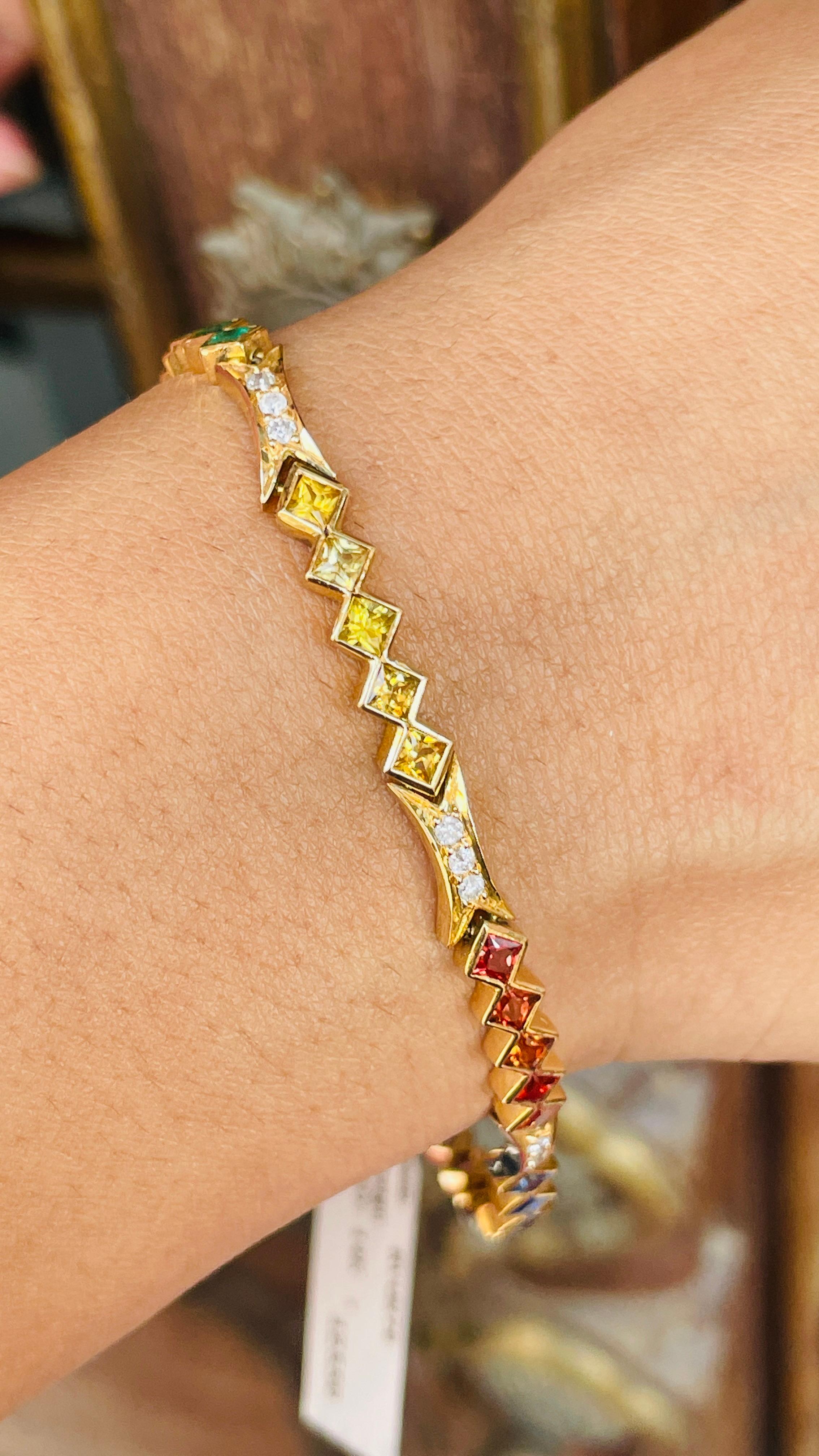 Women's 18K Yellow Gold Sleek Multi-Sapphire and Diamond Bracelet For Sale