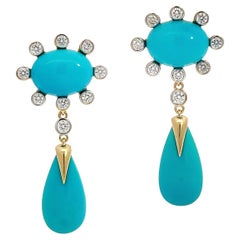 Pendientes de gota de oro amarillo de 18 quilates "Bella Durmiente" de turquesa y diamantes