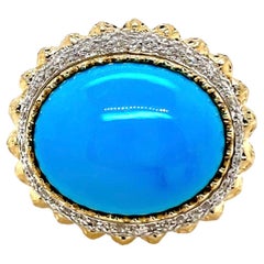 18k Yellow Gold Sleeping Beauty Turquoise Ring with Diamond