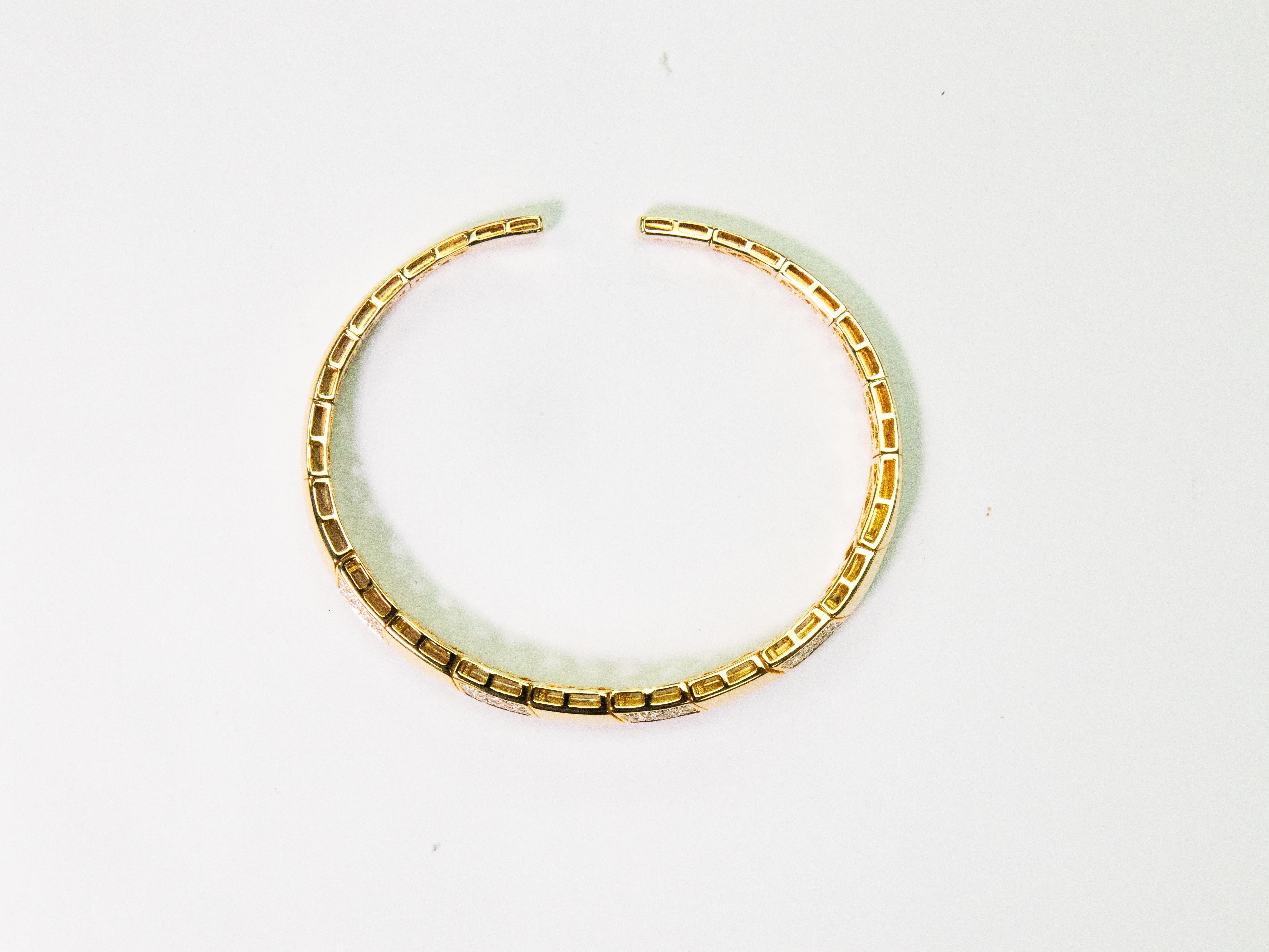 Round Cut 18K Yellow Gold Slim Diamond Bangle with Natural Diamonds IdunnCollection For Sale