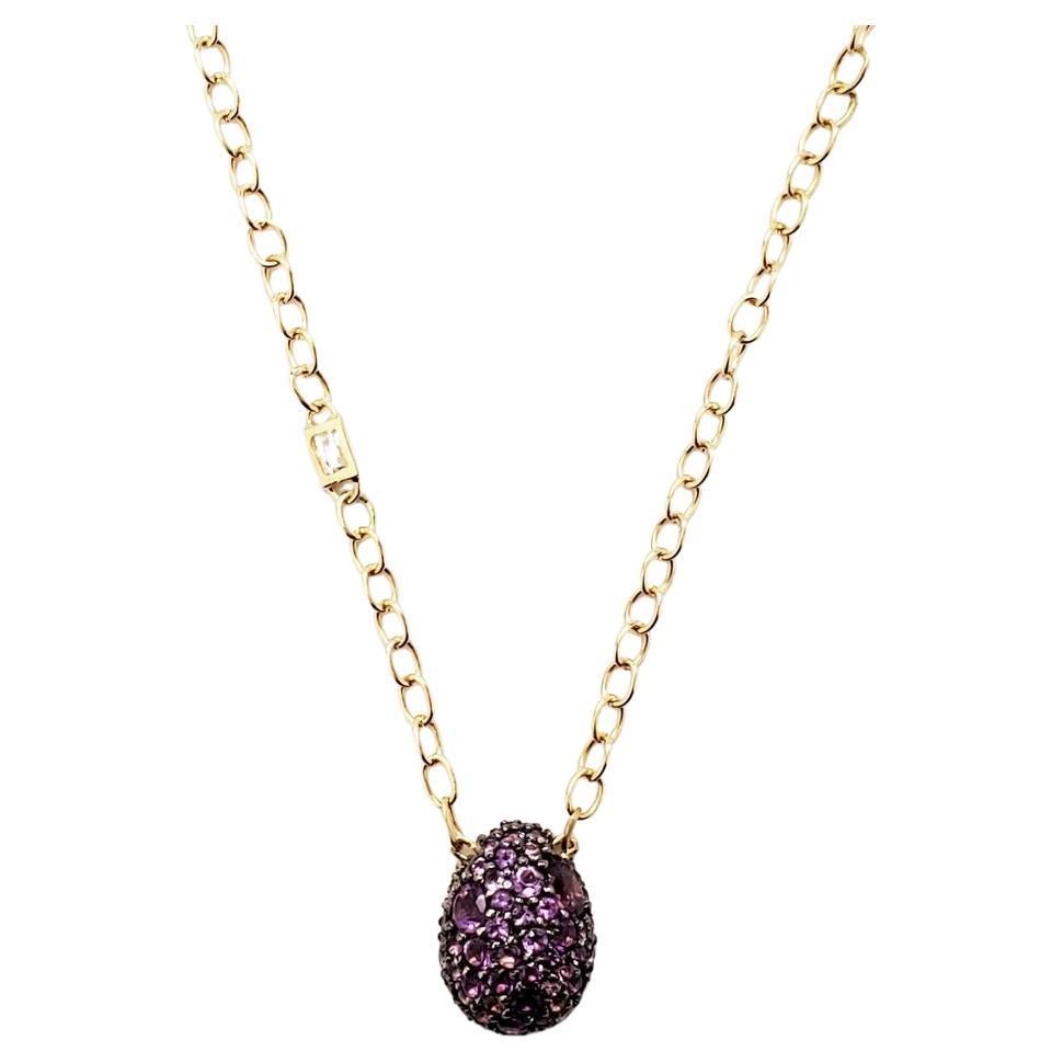 18K Yellow Gold Small Amethyst, Diamond, Lilac Sapphire Pendant Necklace